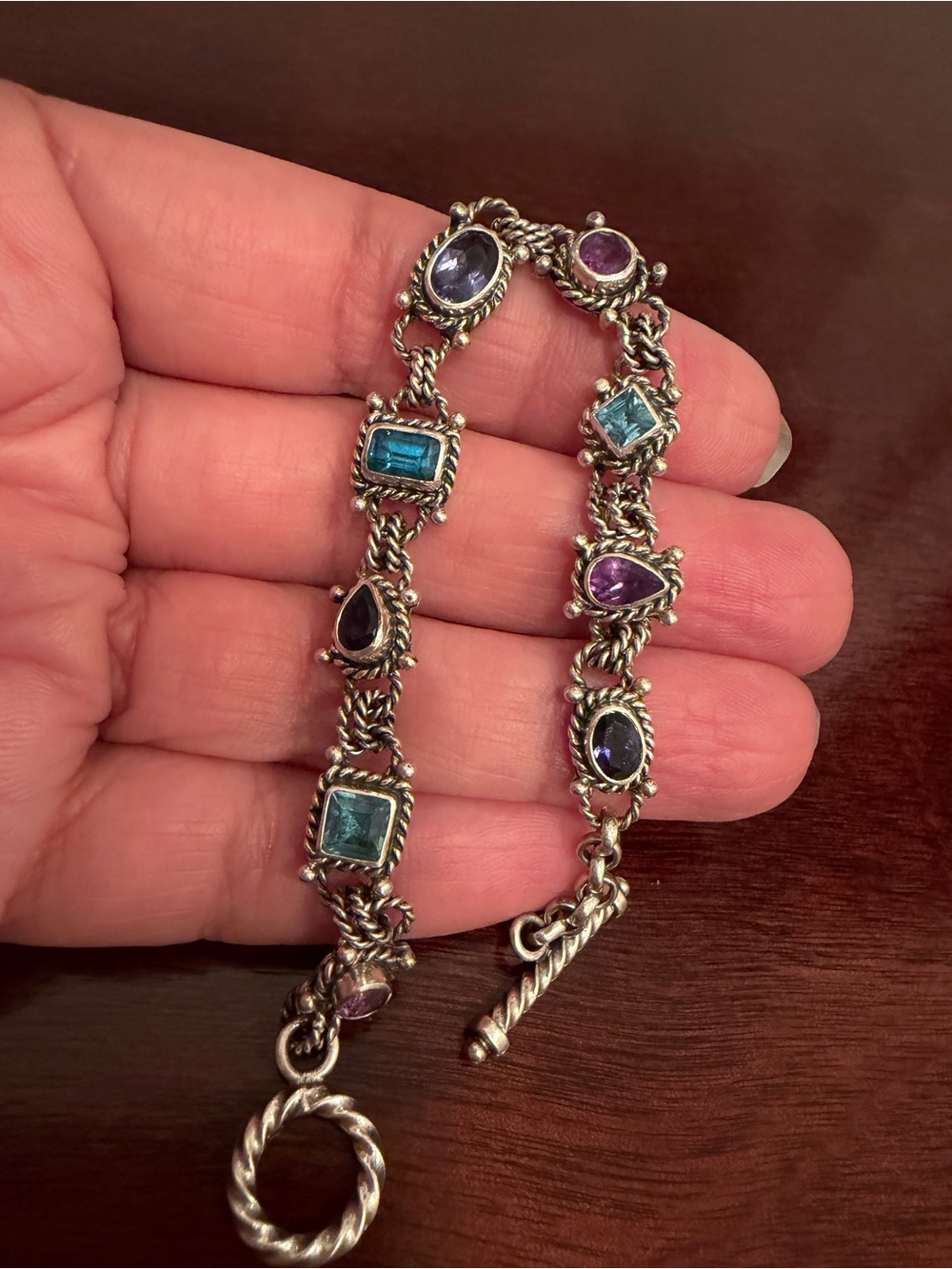 STERLING SILVER MULTI GEMSTONE BRACELET, 7.5"